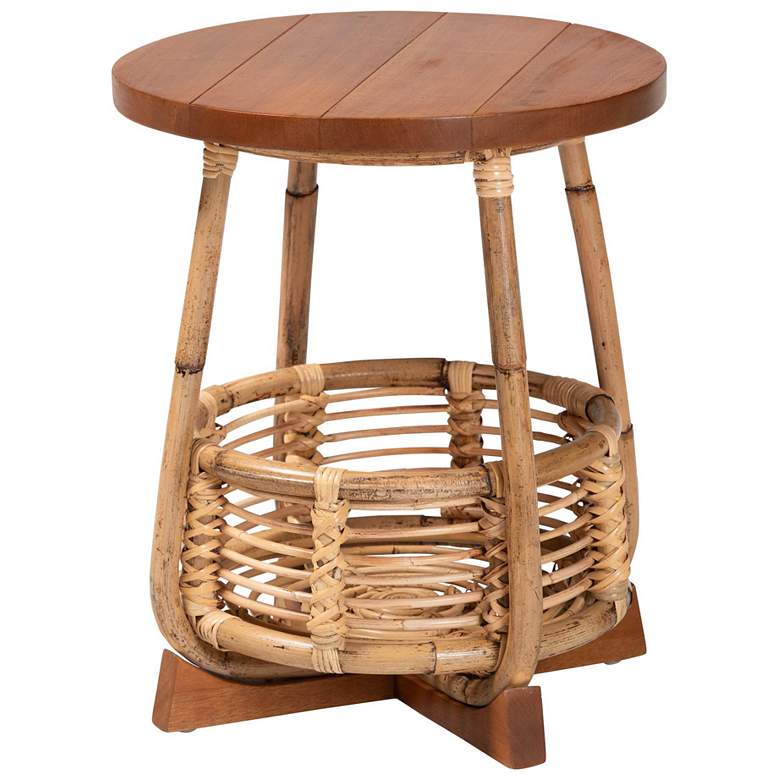 Image 1 bali & pari Derenik Natural Rattan and Mahogany Wood End Table - Side Table