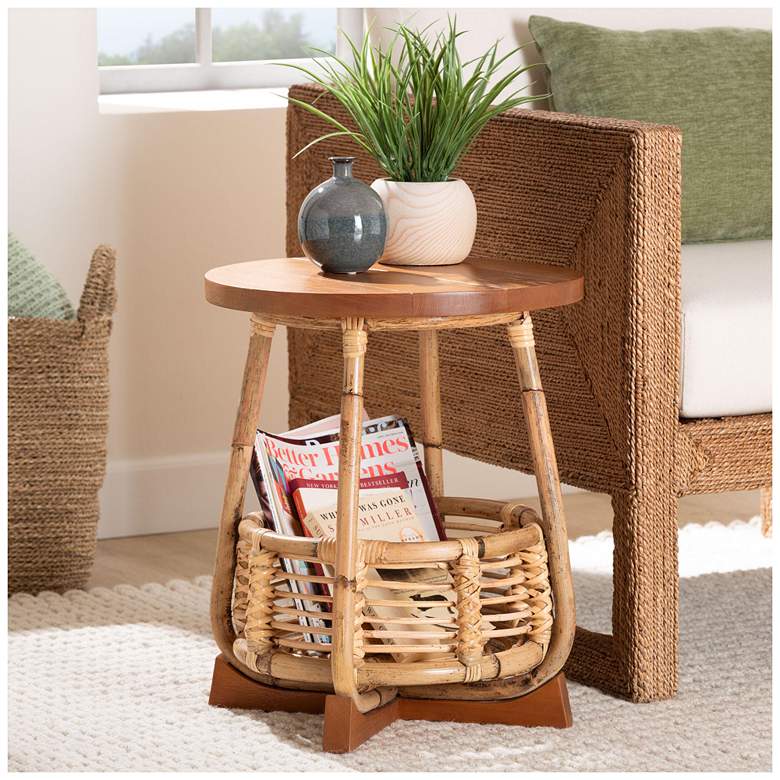 Image 1 bali & pari Derenik Natural Rattan and Mahogany Wood End Table - Side Table
