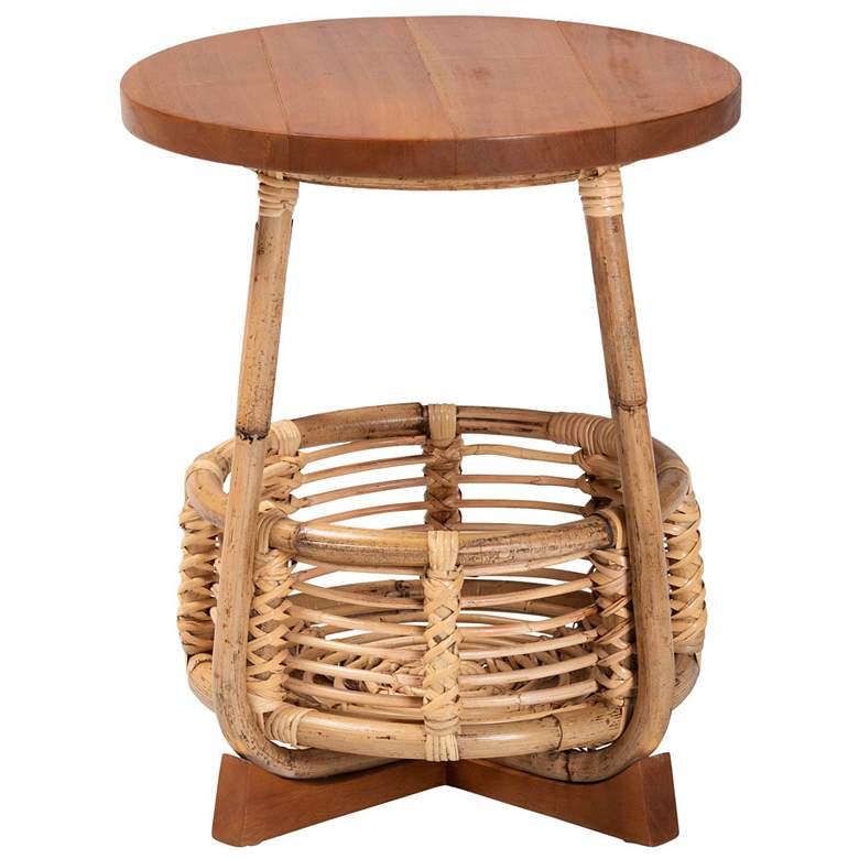 Image 3 bali & pari Derenik Natural Rattan and Mahogany Wood End Table - Side Table more views