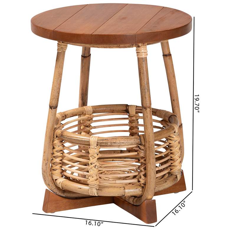 Image 7 bali & pari Derenik Natural Rattan and Mahogany Wood End Table - Side Table more views