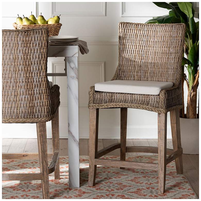 Image 2 bali & pari Derris Natural Rattan Counter Stool with Cushion more views