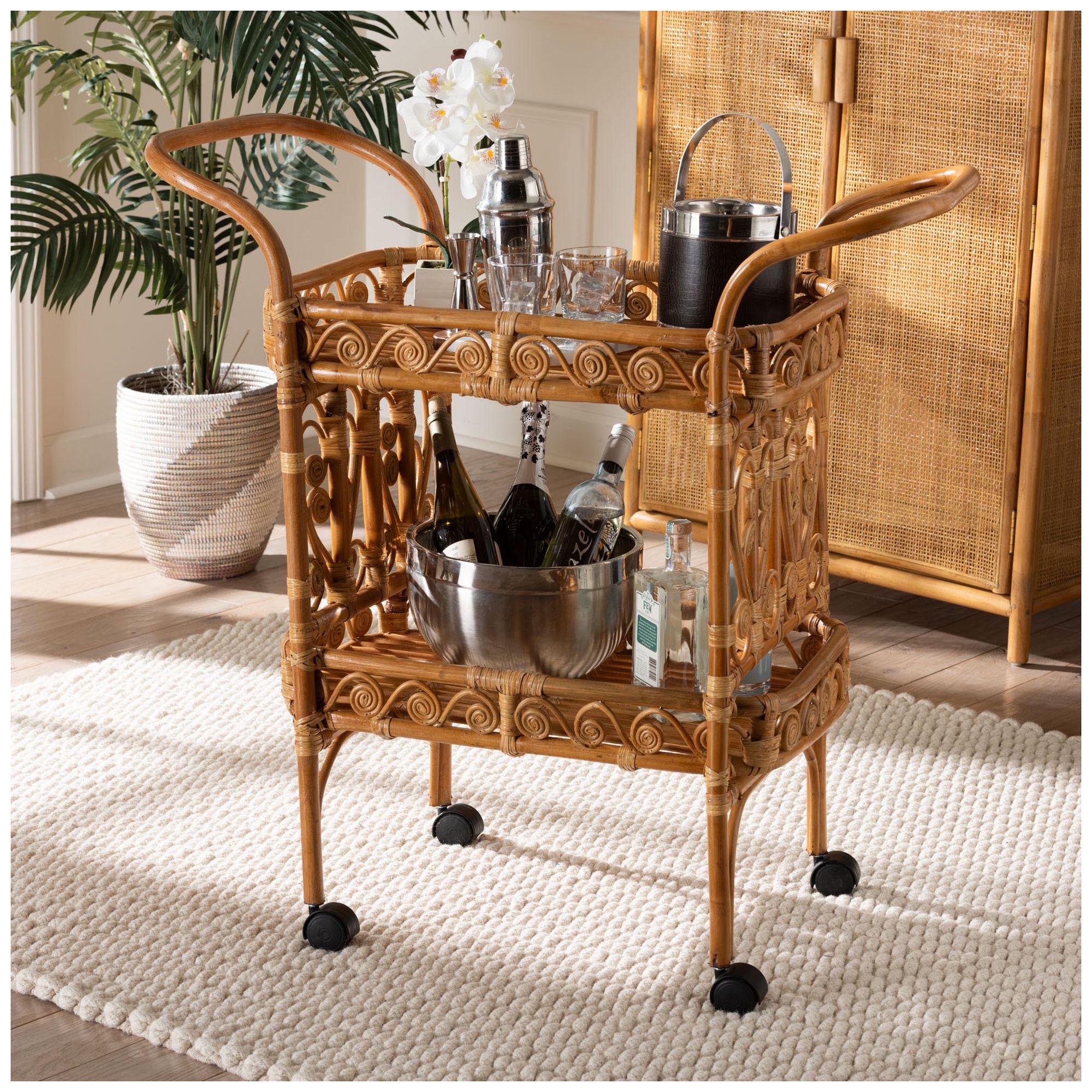 Image 2 bali & pari Diwata Modern Bohemian Natural Brown Rattan Kitchen Cart more views