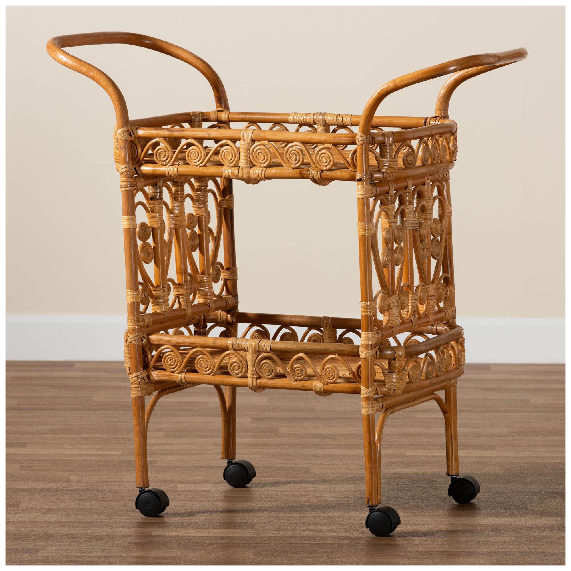 bali & pari Diwata Modern Bohemian Natural Brown Rattan Kitchen Cart