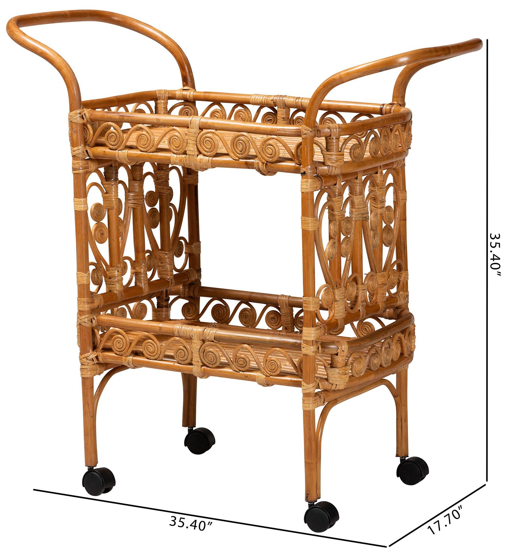 bali & pari Diwata Modern Bohemian Natural Brown Rattan Kitchen Cart