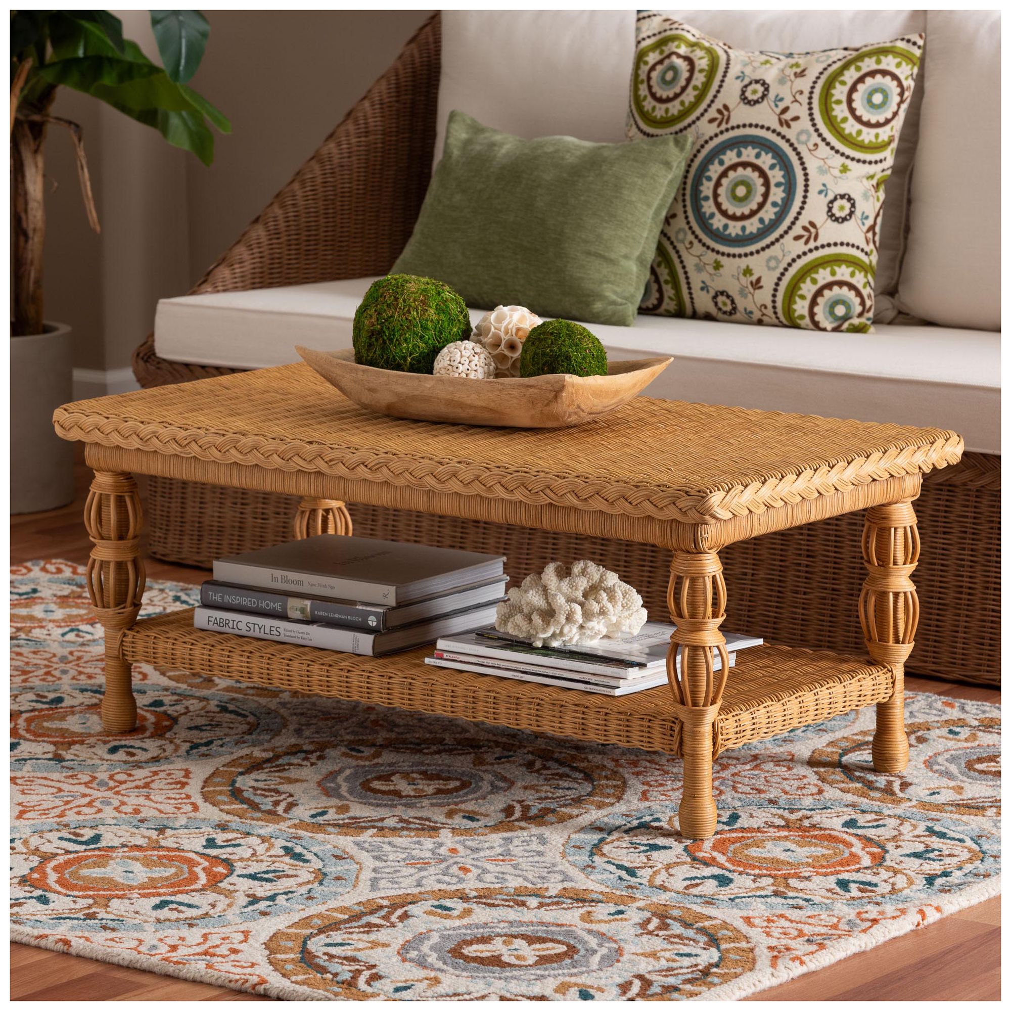 Image 2 bali & pari Dolby Natural Rattan Coffee Table - Wicker Accent Table more views