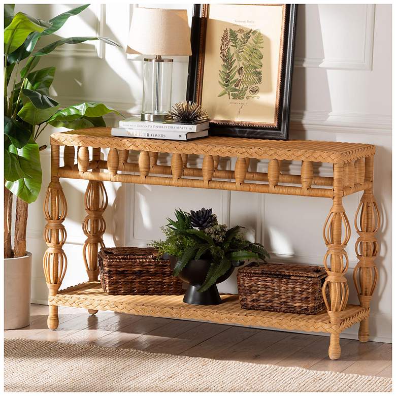 Image 1 bali & pari Dolby Natural Rattan Console Table - Wicker Accent Table