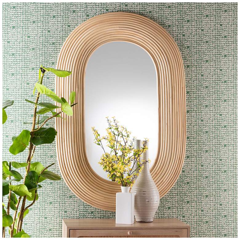 Image 1 bali & pari Drucilla Bohemian Natural Brown Rattan Oval Accent Wall Mirror