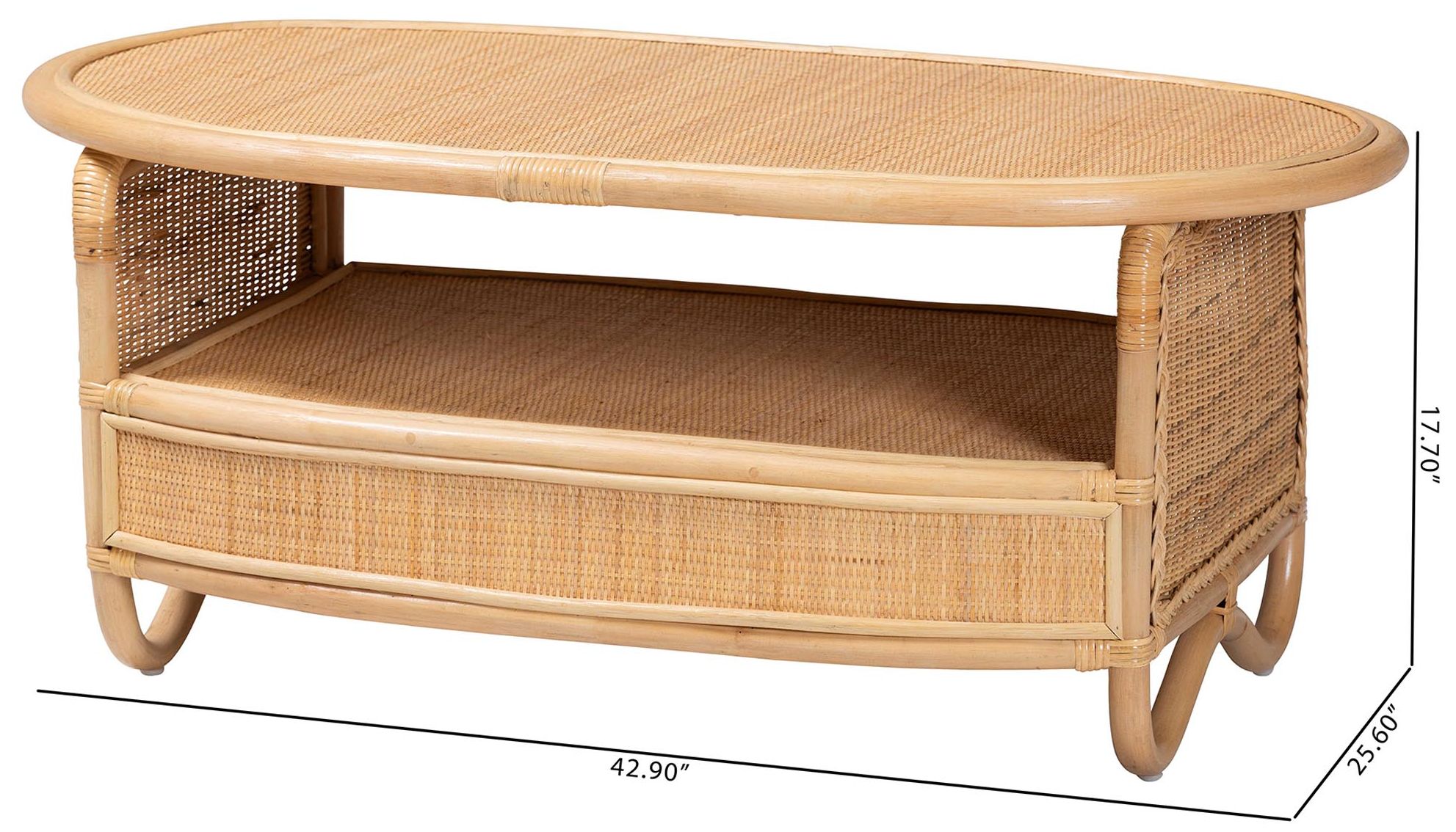 bali & pari Dyna Natural Rattan Coffee Table with Open Shelf