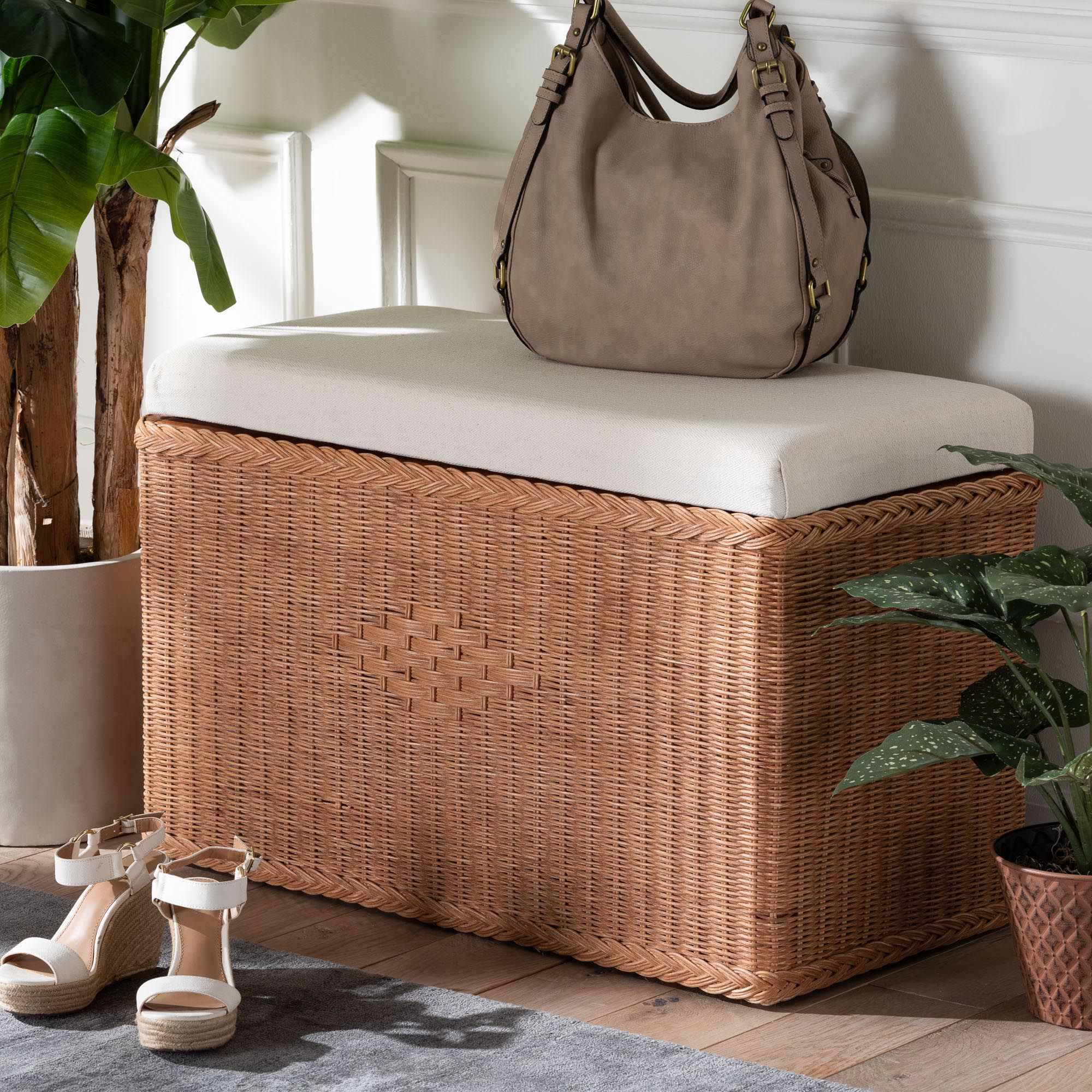 Thumbnail1 of bali & pari Eamon Braided Rattan Storage Bench with Cushioned Lift Top Lid