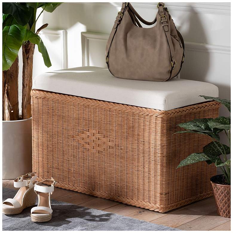 Image 1 bali & pari Eamon Braided Rattan Storage Bench with Cushioned Lift Top Lid