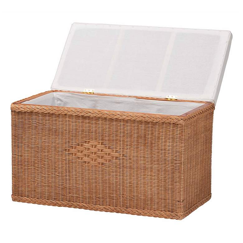 Image 3 bali & pari Eamon Braided Rattan Storage Bench with Cushioned Lift Top Lid more views