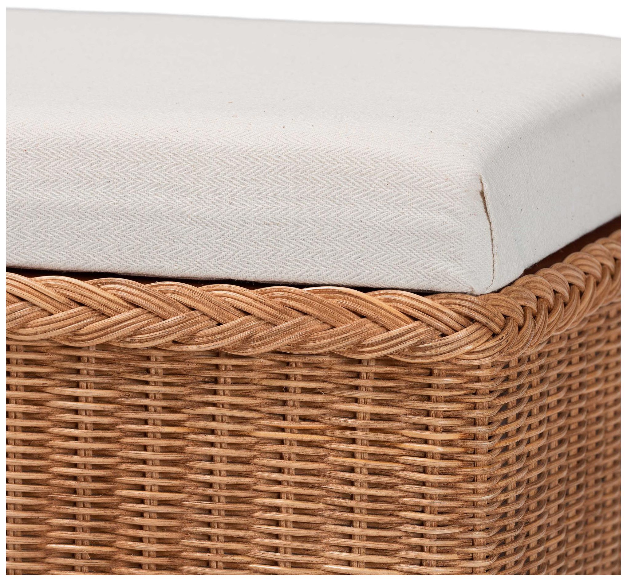 bali & pari Eamon Braided Rattan Storage Bench with Cushioned Lift Top Lid