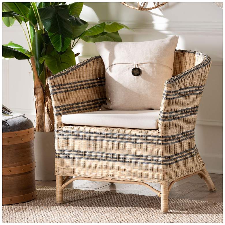 Image 1 bali & pari Elda Natural Rattan Accent Chair - Wicker Barrel-Back Chair