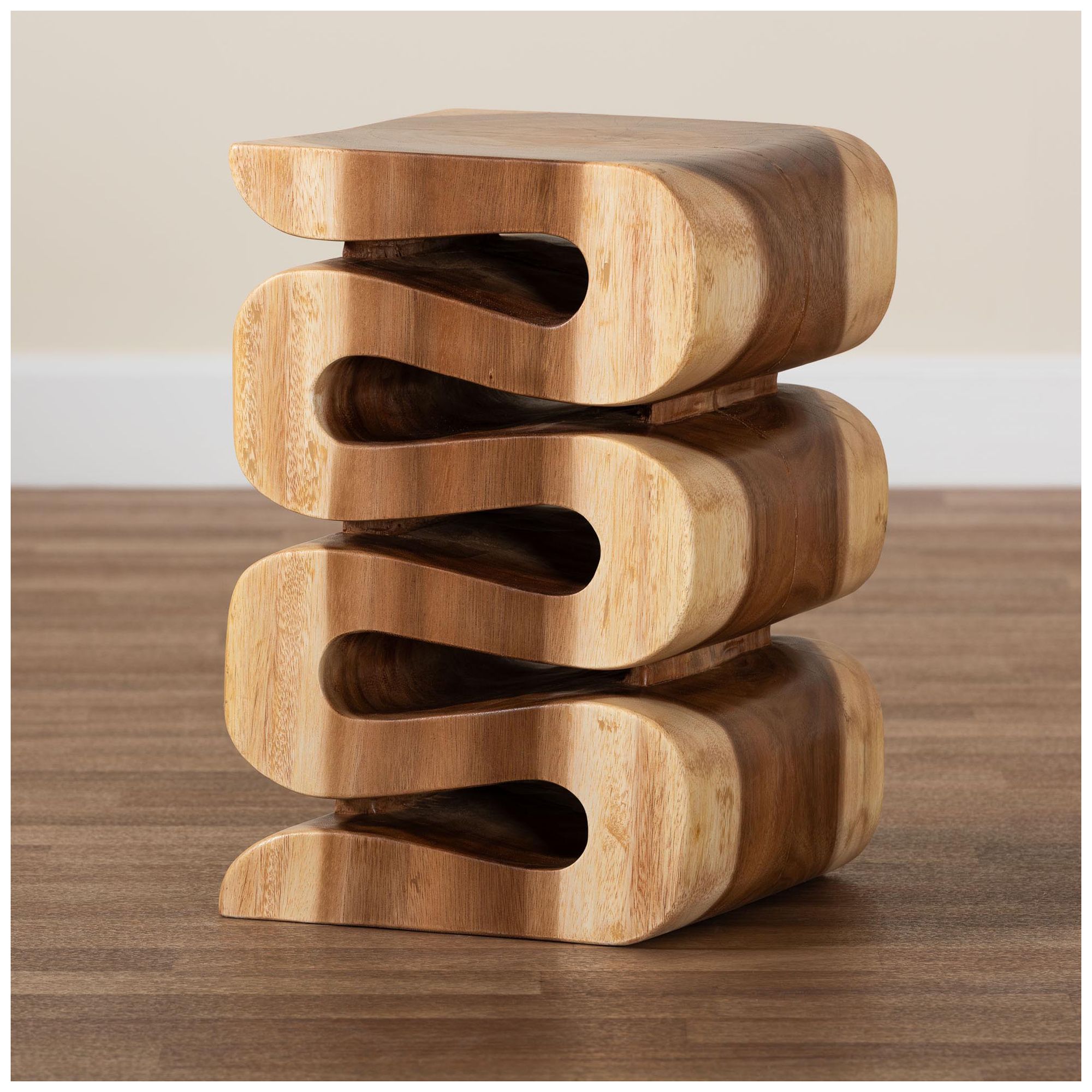 bali & pari Eliada Hand-carved Suar Wood Side Table