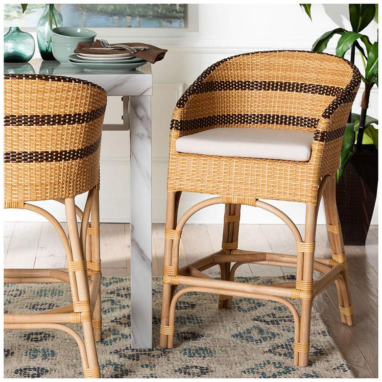 Image 1 bali & pari Elma Rattan Counter Stool with Cushion - Counter Chair