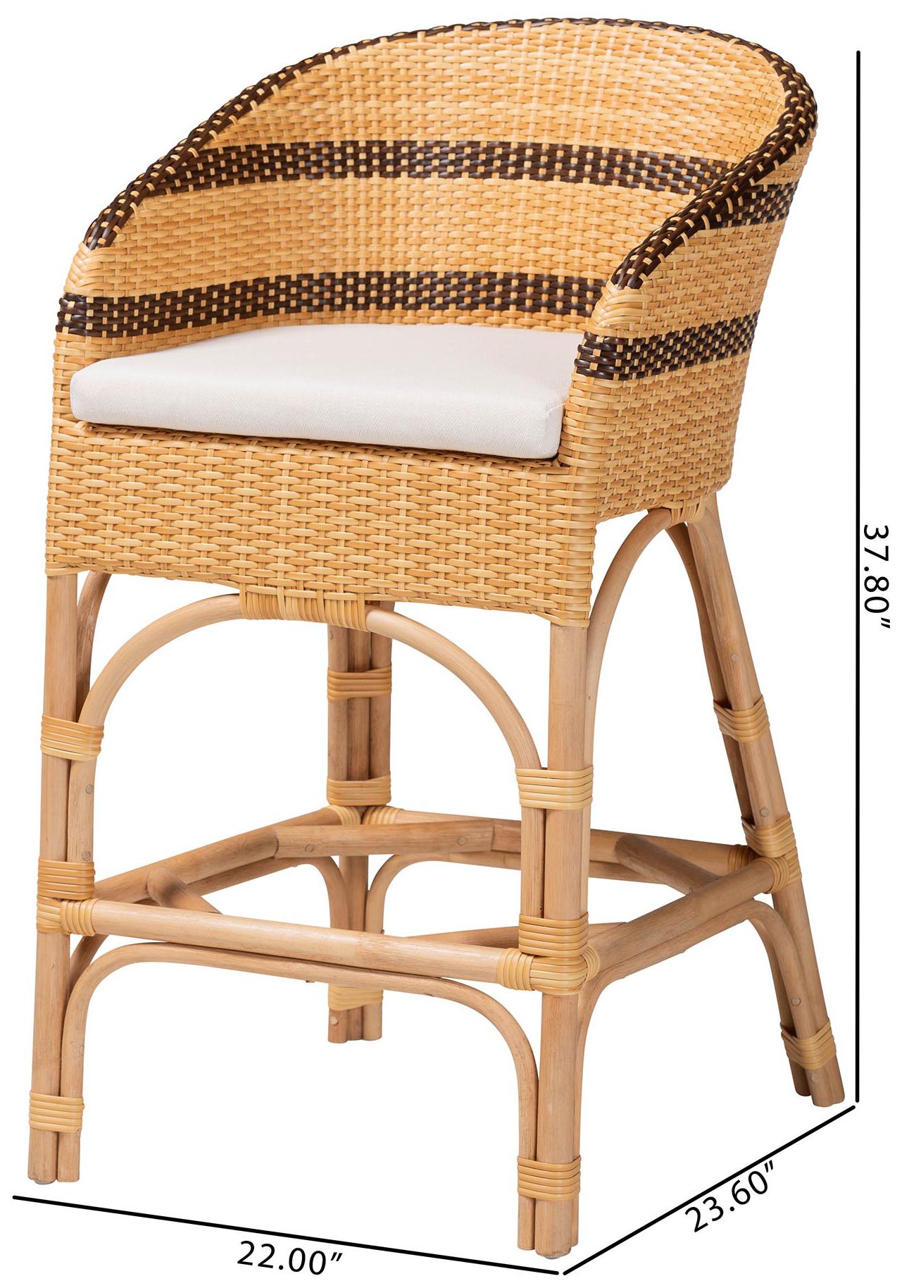 bali & pari Elma Rattan Counter Stool with Cushion - Counter Chair