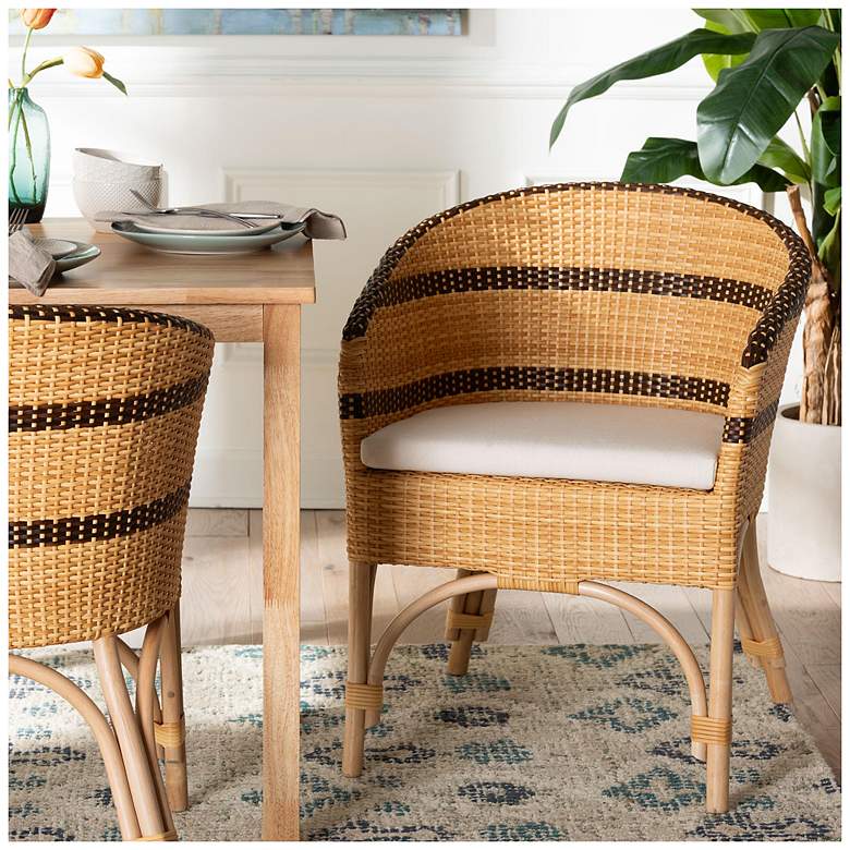 Image 1 bali & pari Elma Rattan Dining Chair with Cushion - Accent Chair