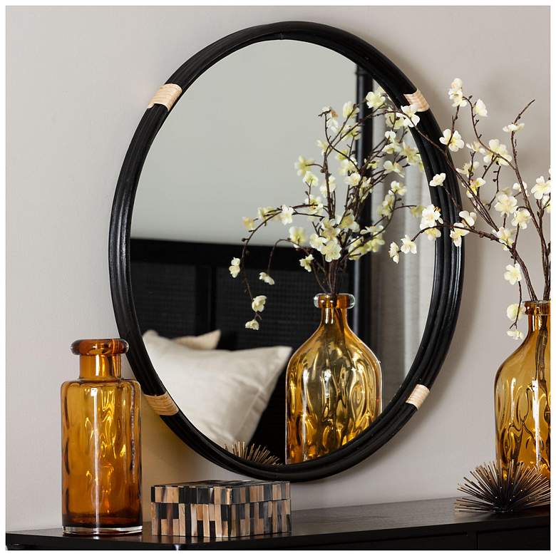 Image 2 bali & pari Fenicia Round Rattan Wall Mirror with Black Frame more views