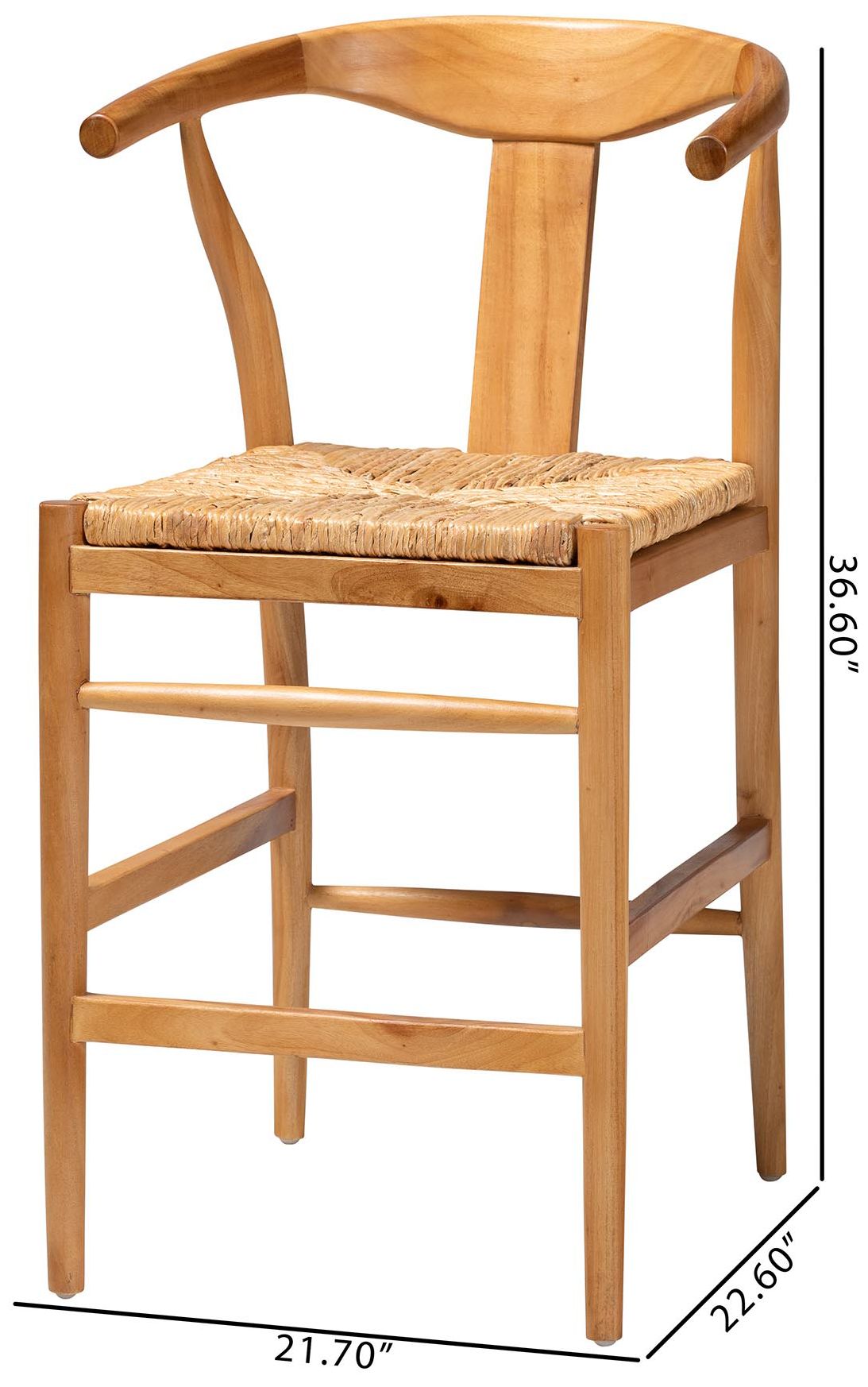 bali & pari Fika Counter Stool with Woven Seagrass Seat - Stool with Arms