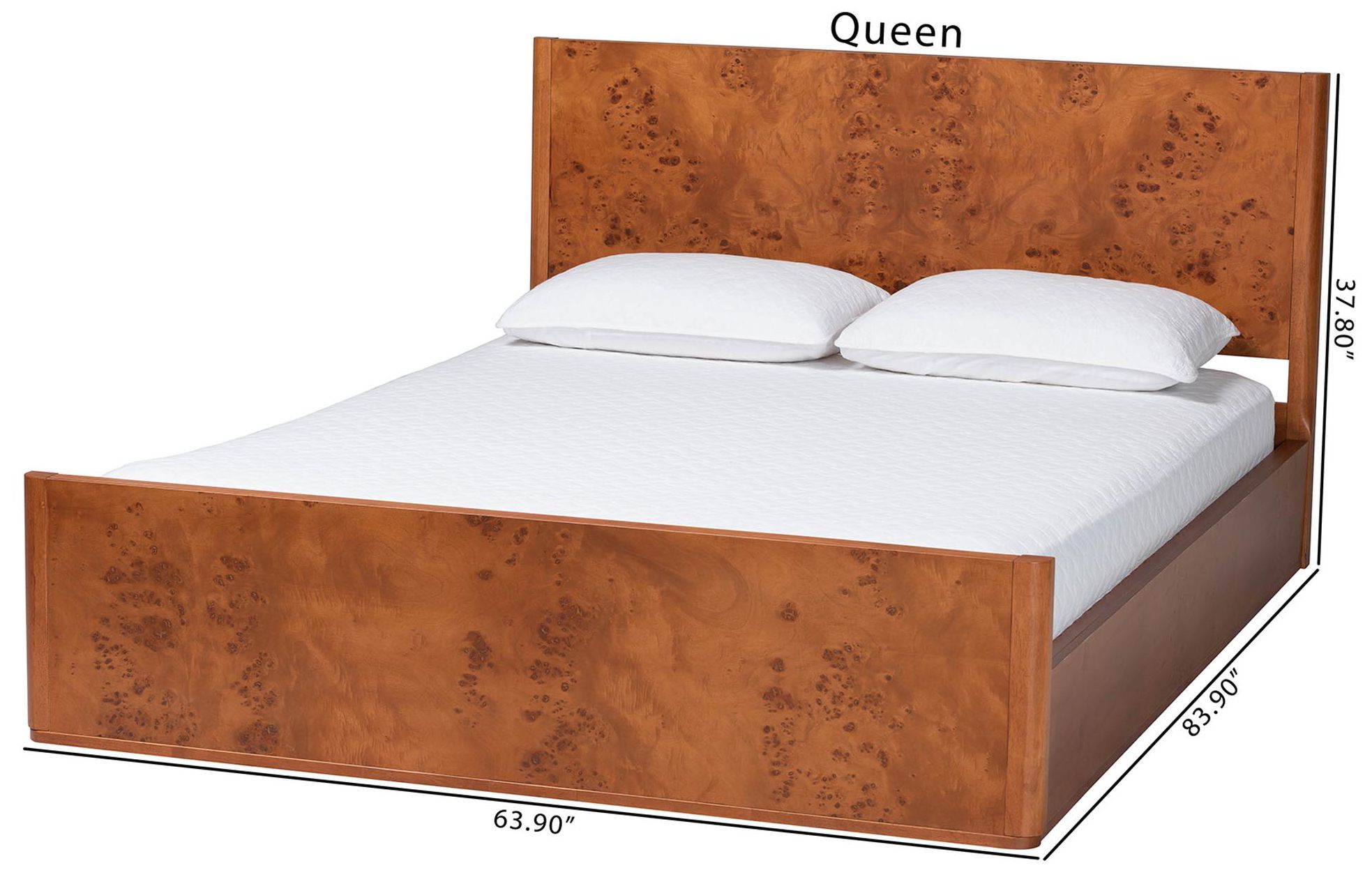 bali & pari Fuentes Burl Wood Bed Frame - Low-Profile Platform Bed, Queen