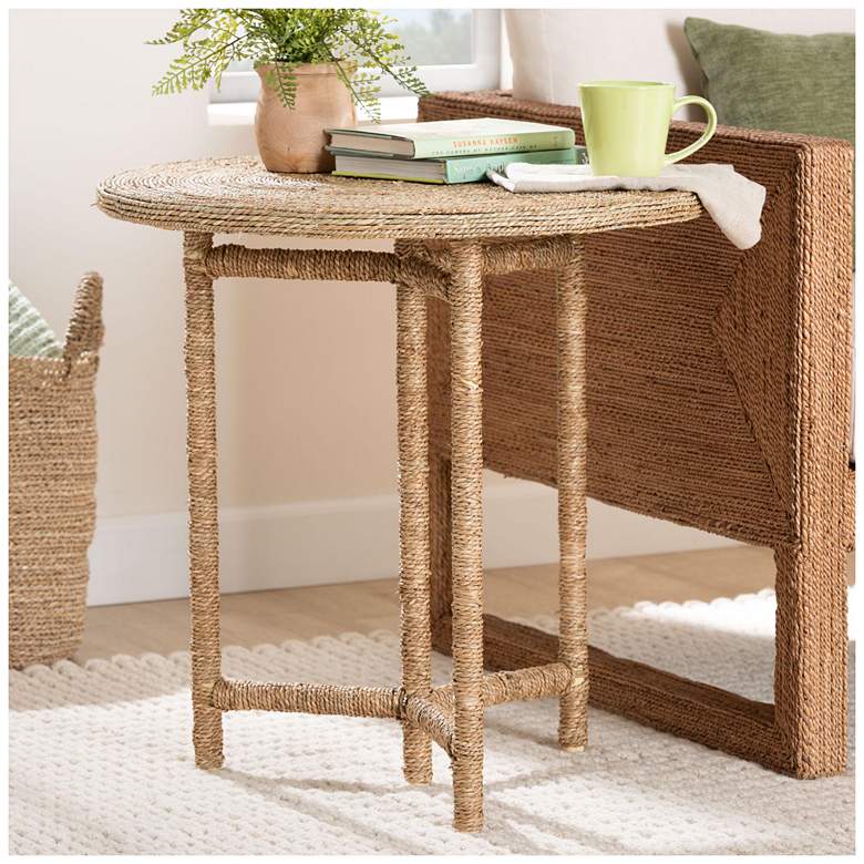 Image 1 bali & pari Fumito Handwoven Seagrass End Table - Round Side Table