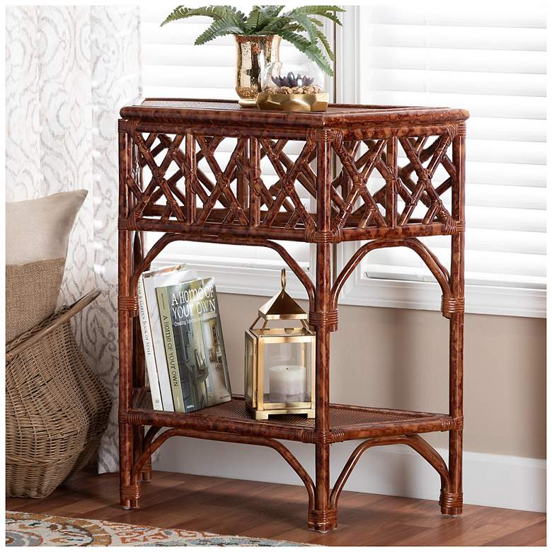 Image 2 bali & pari Gaspar Marbled Tortoise Natural Rattan Console Table more views