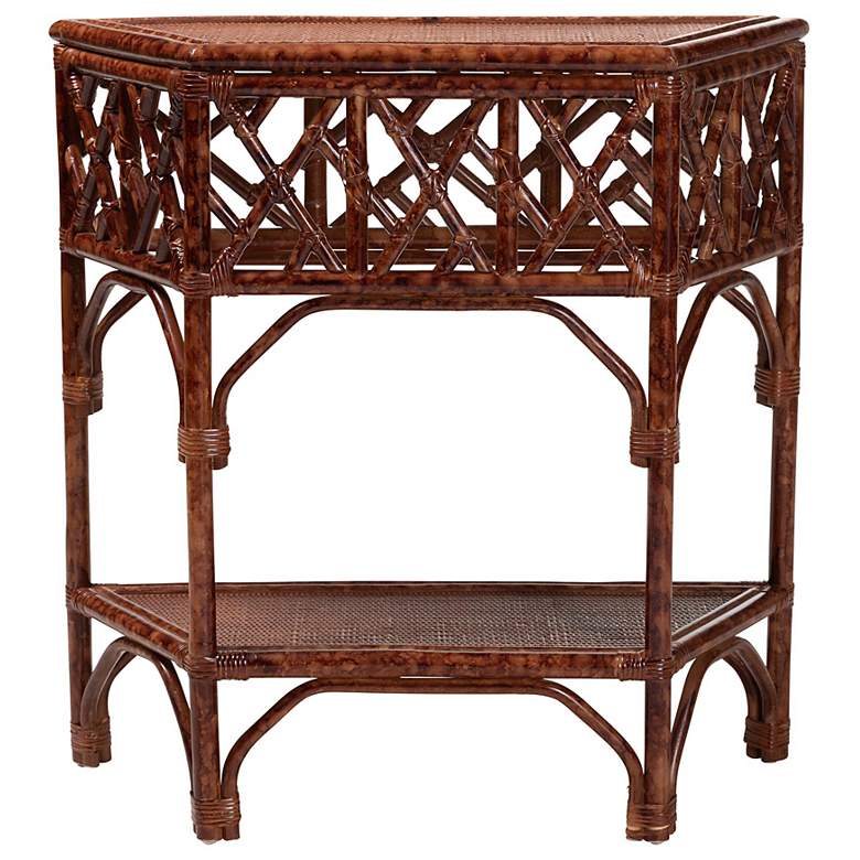 Image 3 bali & pari Gaspar Marbled Tortoise Natural Rattan Console Table more views