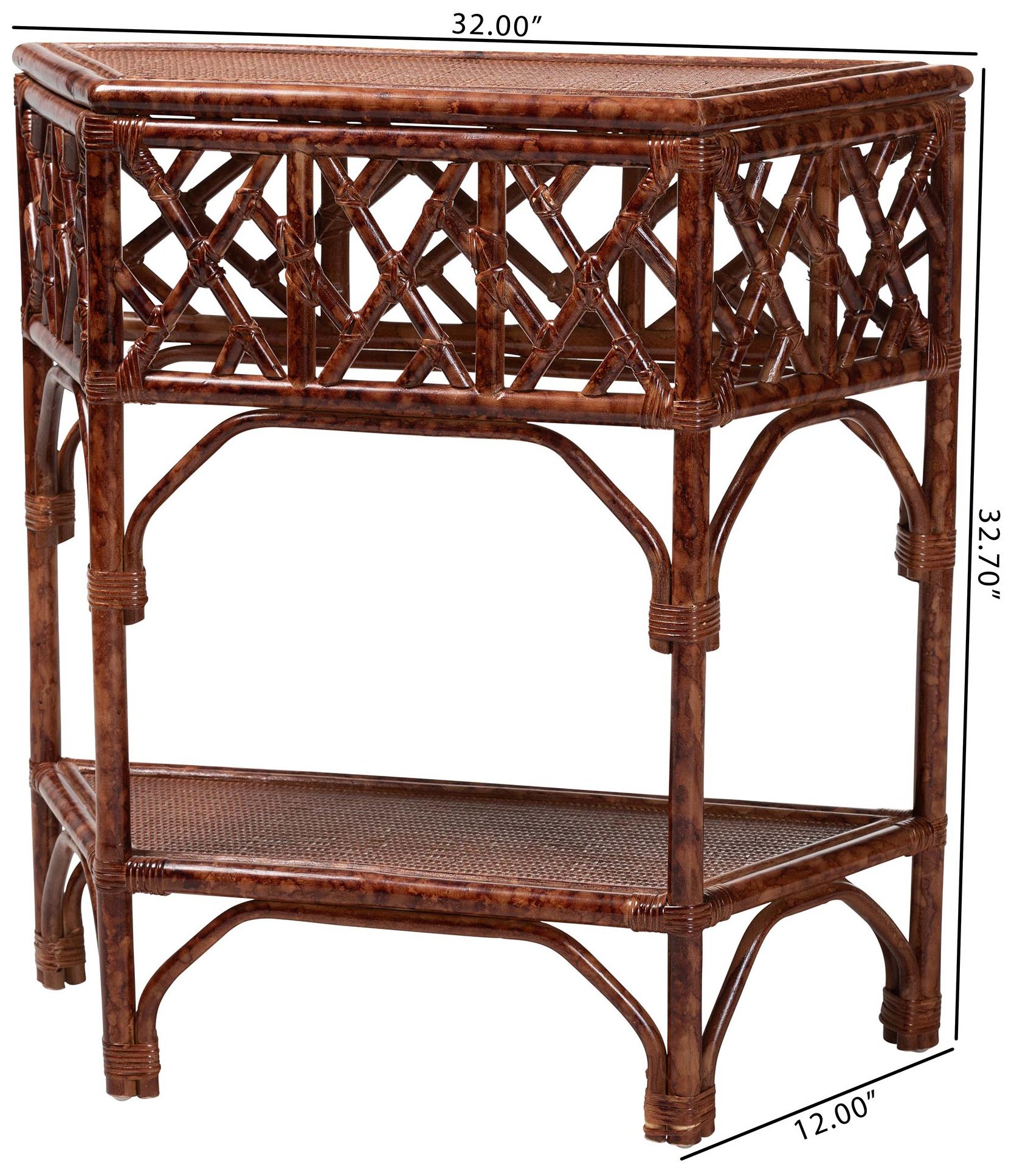 bali & pari Gaspar Marbled Tortoise Natural Rattan Console Table