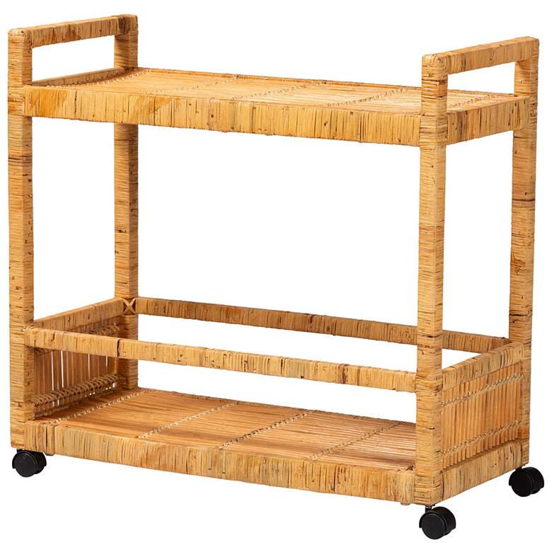 Image 1 bali & pari Genet Natural Brown Rattan and Teak Wood 2-Tier Kitchen Cart