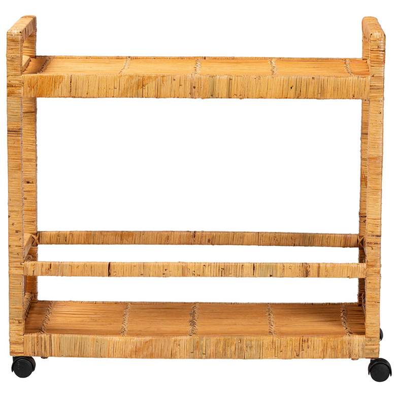 Image 3 bali & pari Genet Natural Brown Rattan and Teak Wood 2-Tier Kitchen Cart more views