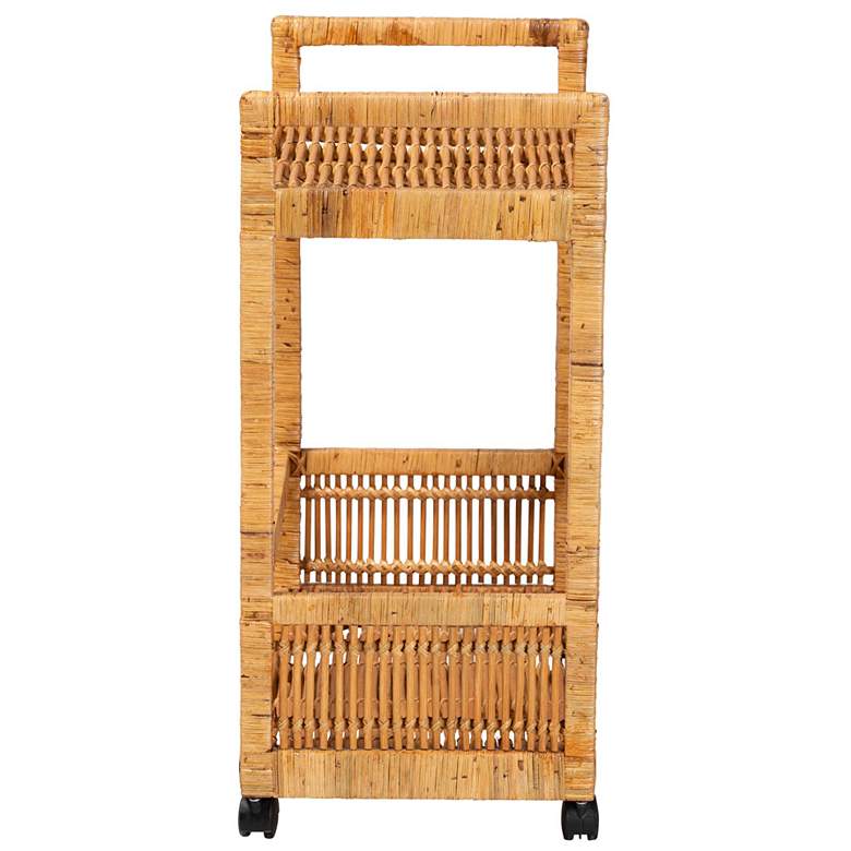 Image 4 bali & pari Genet Natural Brown Rattan and Teak Wood 2-Tier Kitchen Cart more views