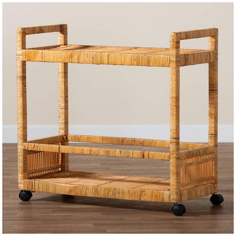 Image 7 bali & pari Genet Natural Brown Rattan and Teak Wood 2-Tier Kitchen Cart more views