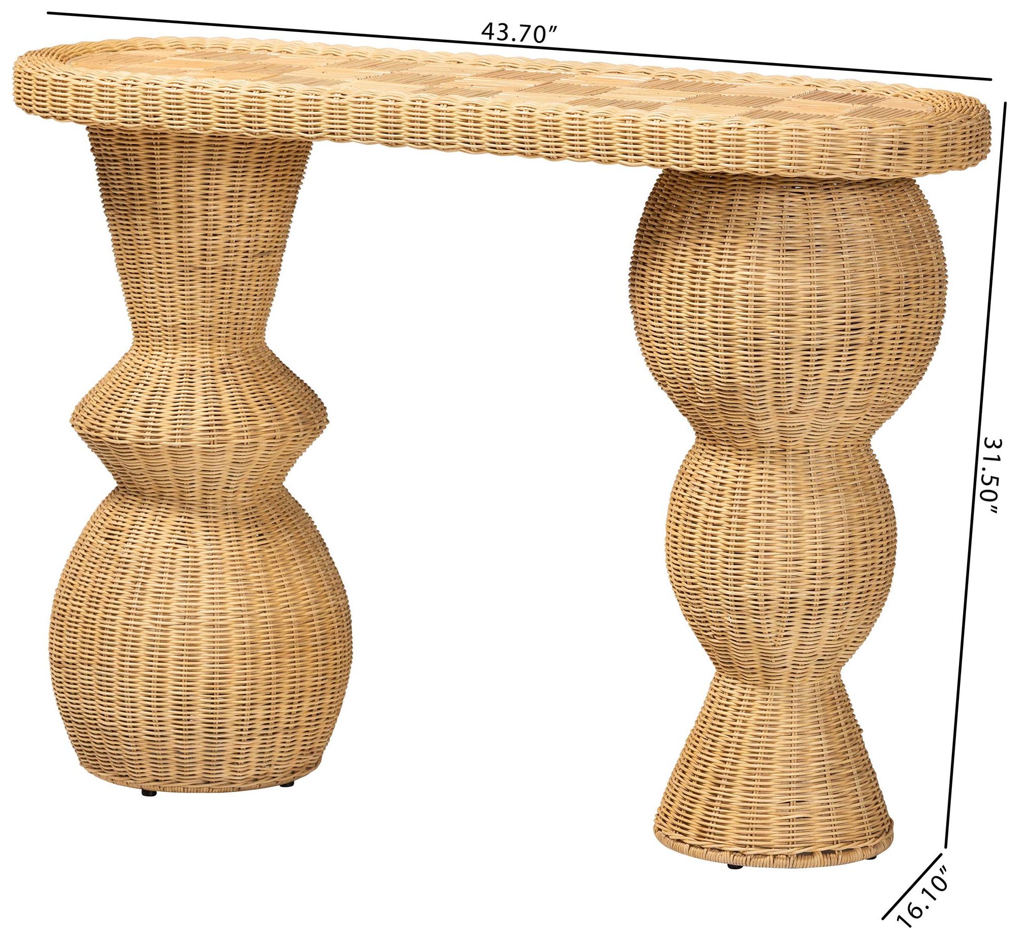 bali & pari Hisao Natural Rattan Checkered Console Table with Base