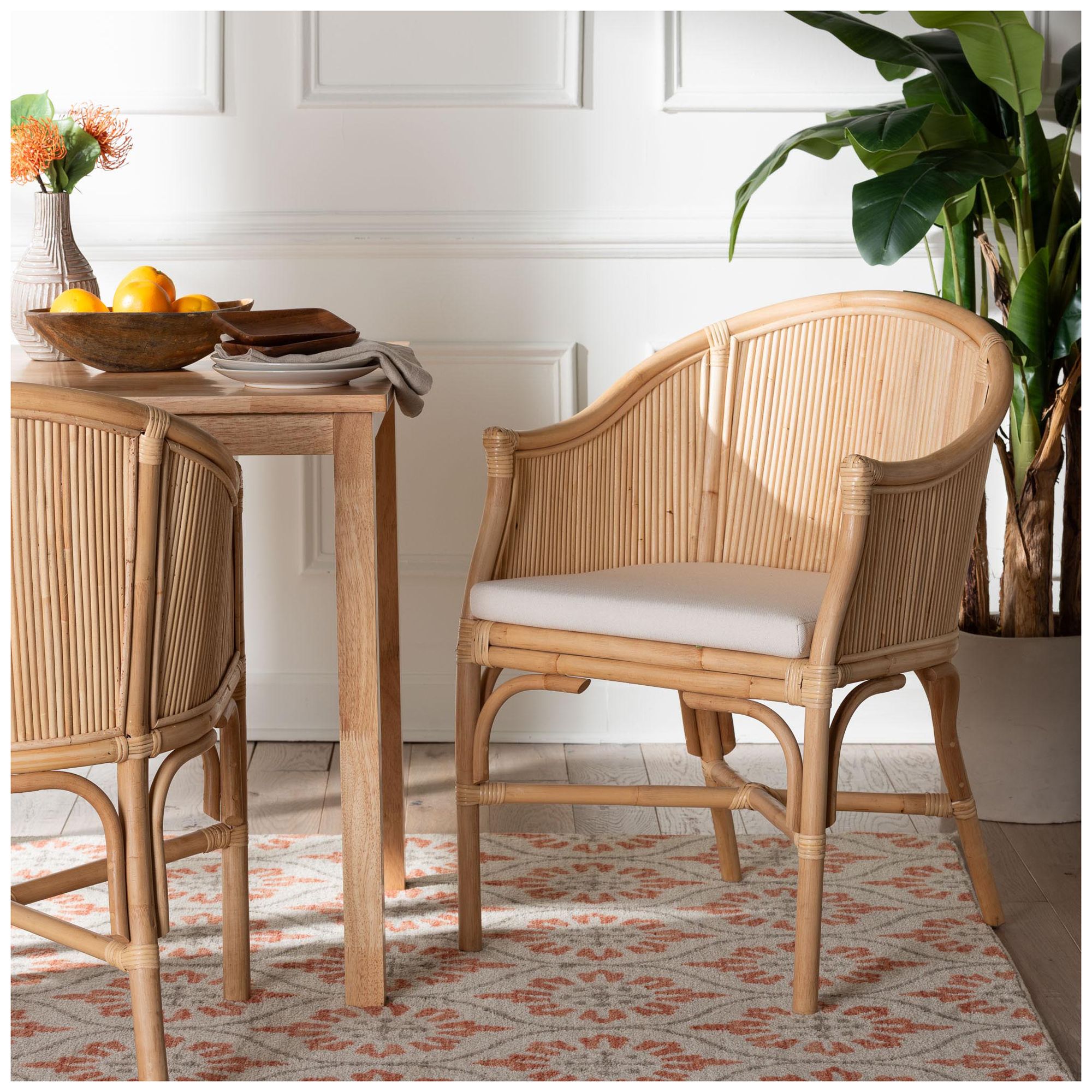 Image 2 bali & pari Hollis Natural Rattan Barrel Chair with Cushion - Armchair more views