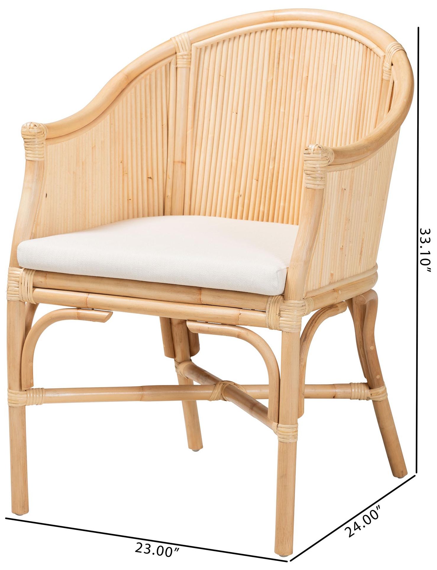 bali & pari Hollis Natural Rattan Barrel Chair with Cushion - Armchair