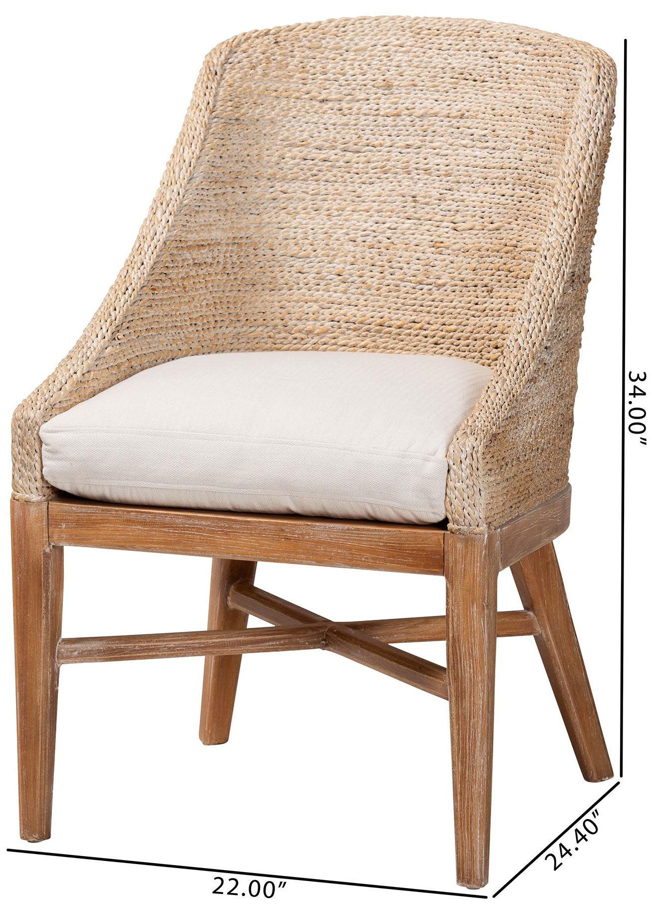 bali & pari Jasper Seagrass Dining Chair with Mahogany Wood, Whitewash