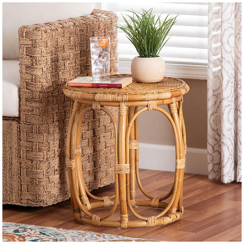 Image 2 bali & pari Jayana Natural Rattan Round End Table - Wicker Accent Table more views