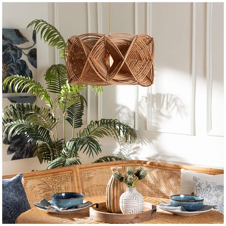 Image 2 bali & pari Jeneth Natural Rattan Pendant Lampshade - Ceiling Light Cover more views