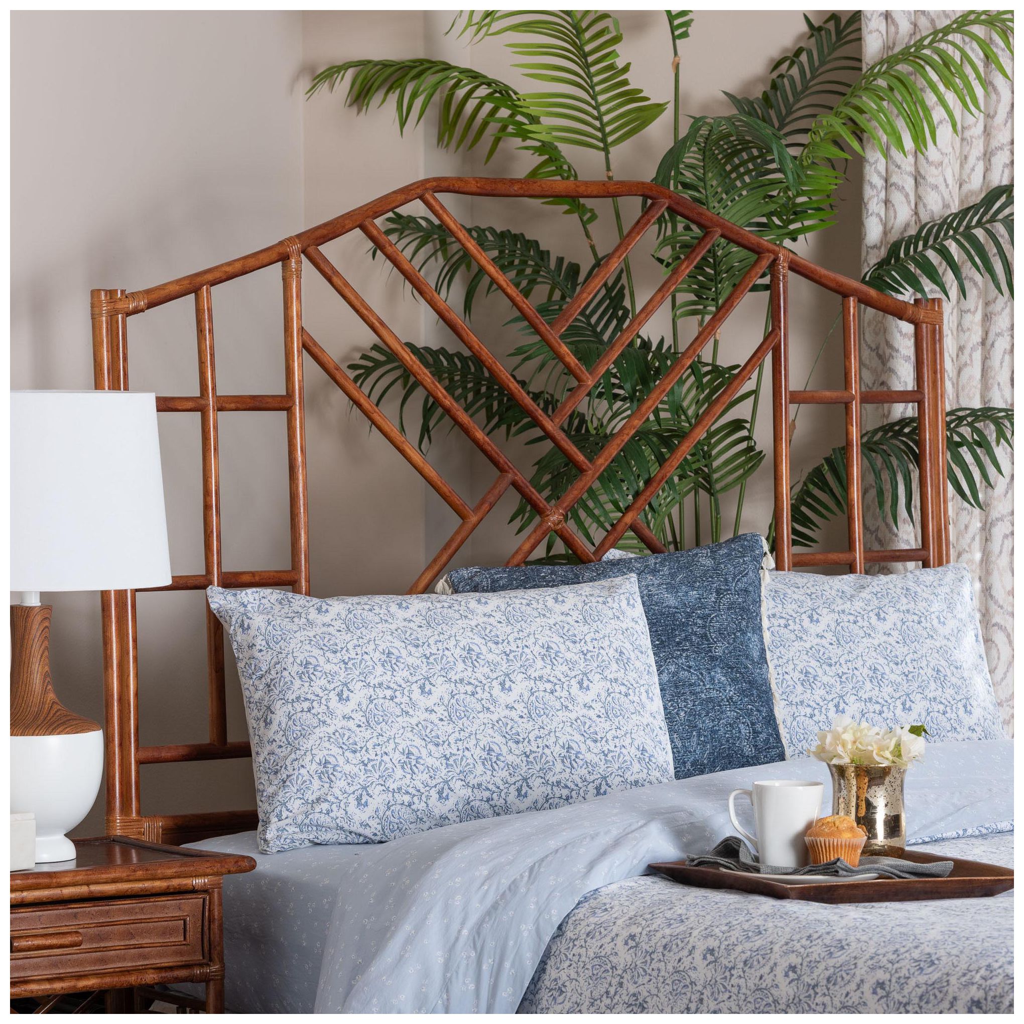 Image 3 bali & pari Kachiri Marbled Tortoise Natural Rattan Headboard, Queen more views