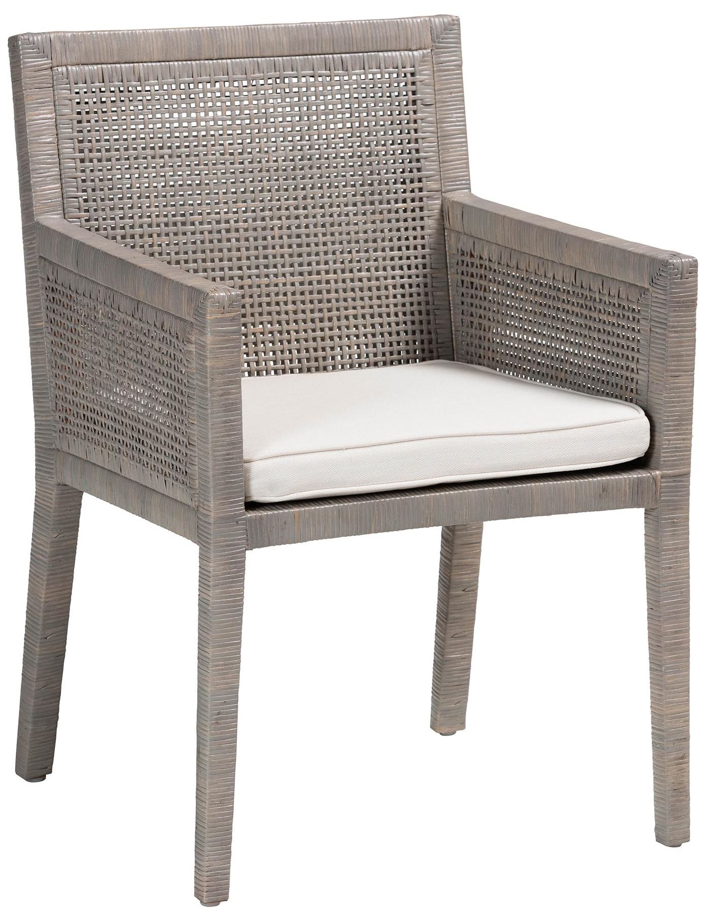 Image 2 bali & pari Karis Gray Rattan Handwoven Wicker Dining Chair with Cushion