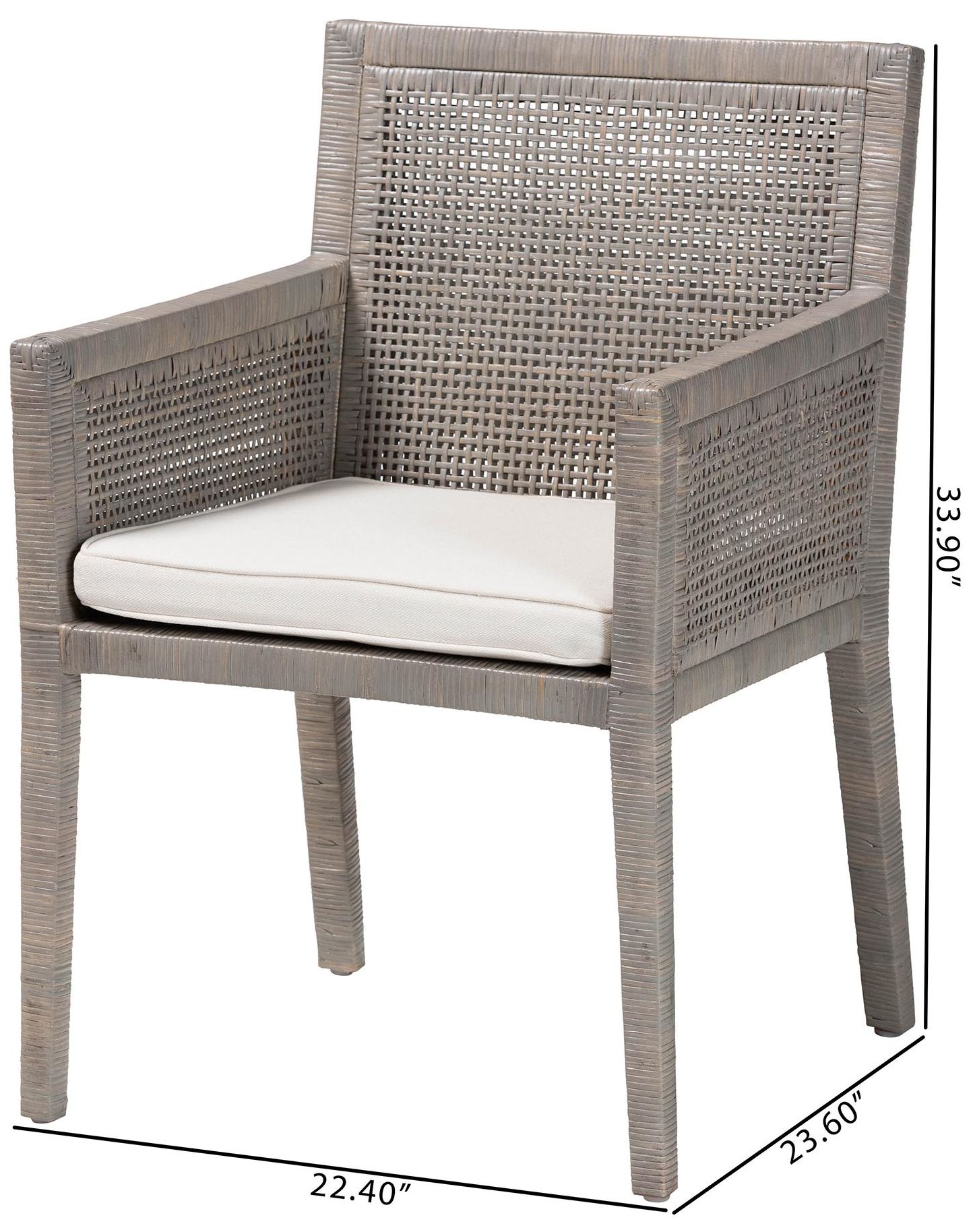 bali & pari Karis Gray Rattan Handwoven Wicker Dining Chair with Cushion