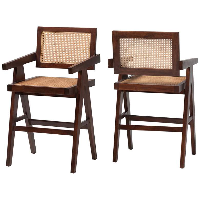 Image 2 bali & pari Kresna Rattan Mahogany Wood Frame Counter Stool Set of 2