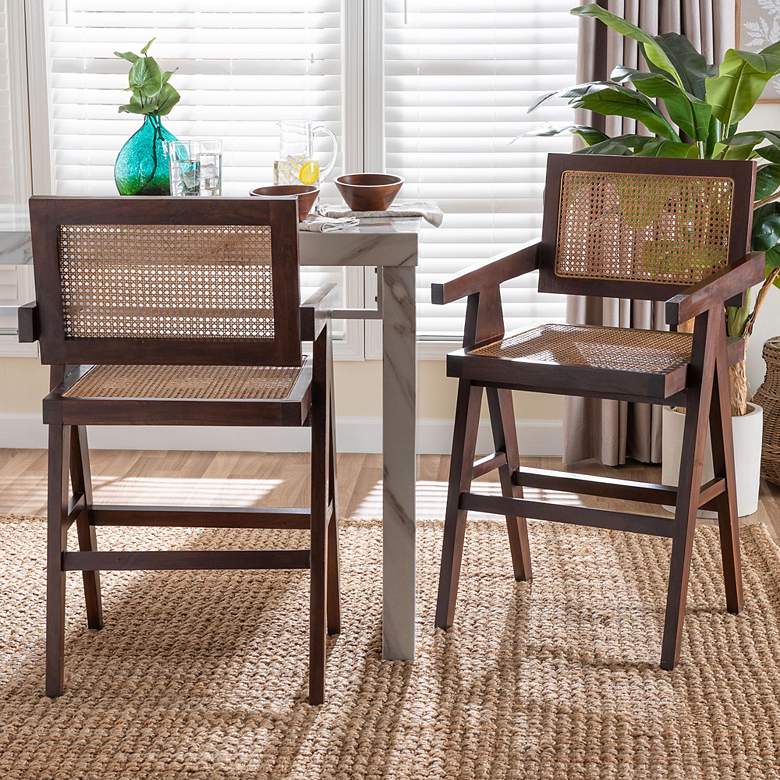 Image 1 bali & pari Kresna Rattan Mahogany Wood Frame Counter Stool Set of 2