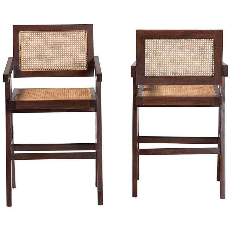 Image 3 bali & pari Kresna Rattan Mahogany Wood Frame Counter Stool Set of 2 more views