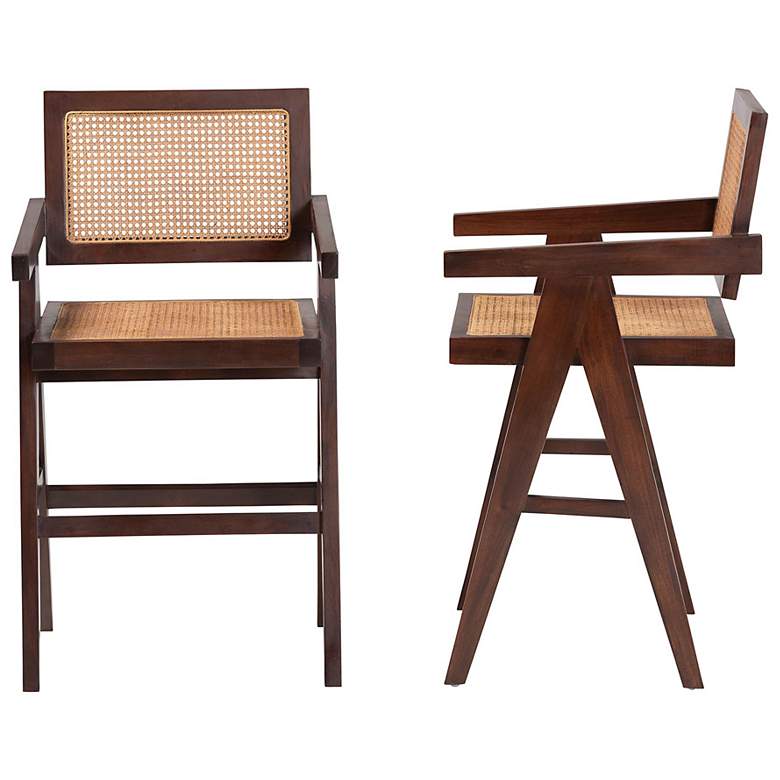 Image 4 bali & pari Kresna Rattan Mahogany Wood Frame Counter Stool Set of 2 more views