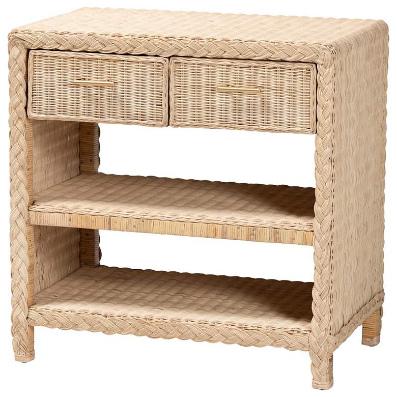 Image 2 bali & pari Lanica Japandi Sun Bleached Rattan 2-Drawer Console Table