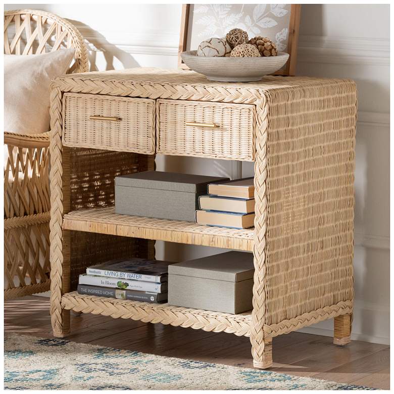 Image 1 bali & pari Lanica Japandi Sun Bleached Rattan 2-Drawer Console Table