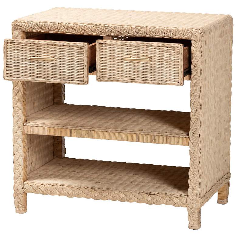 Image 3 bali & pari Lanica Japandi Sun Bleached Rattan 2-Drawer Console Table more views