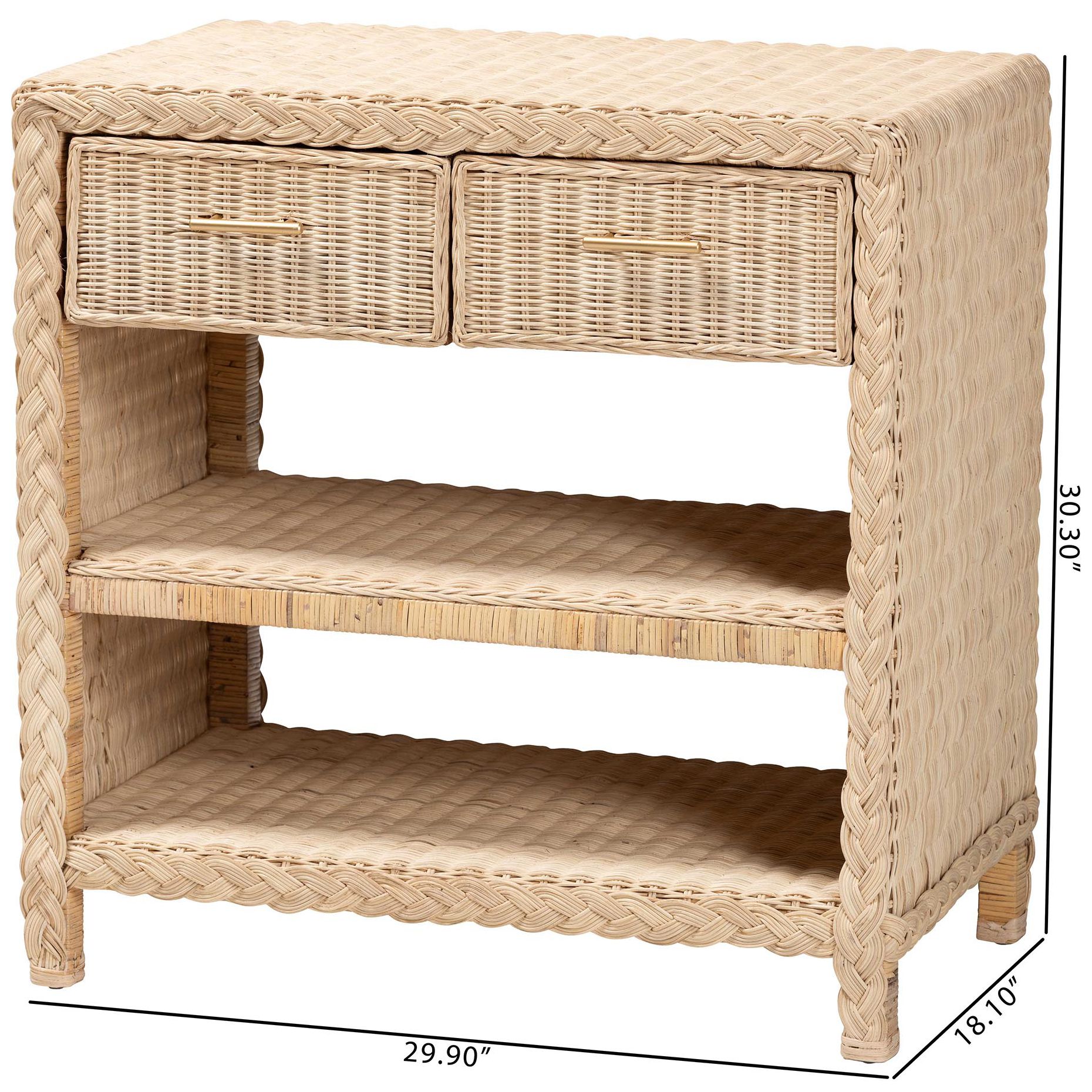 bali & pari Lanica Japandi Sun Bleached Rattan 2-Drawer Console Table