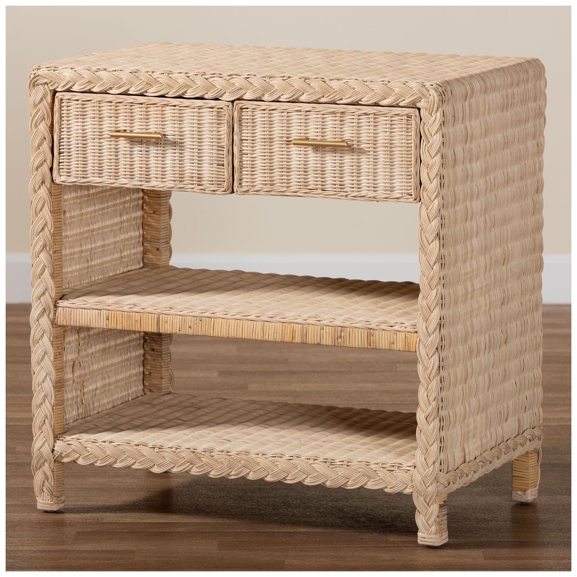 bali & pari Lanica Japandi Sun Bleached Rattan 2-Drawer Console Table